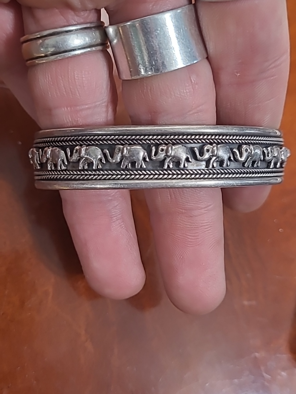 Heavy Sterling Cuff Bracelet With Lucky Elephant Design